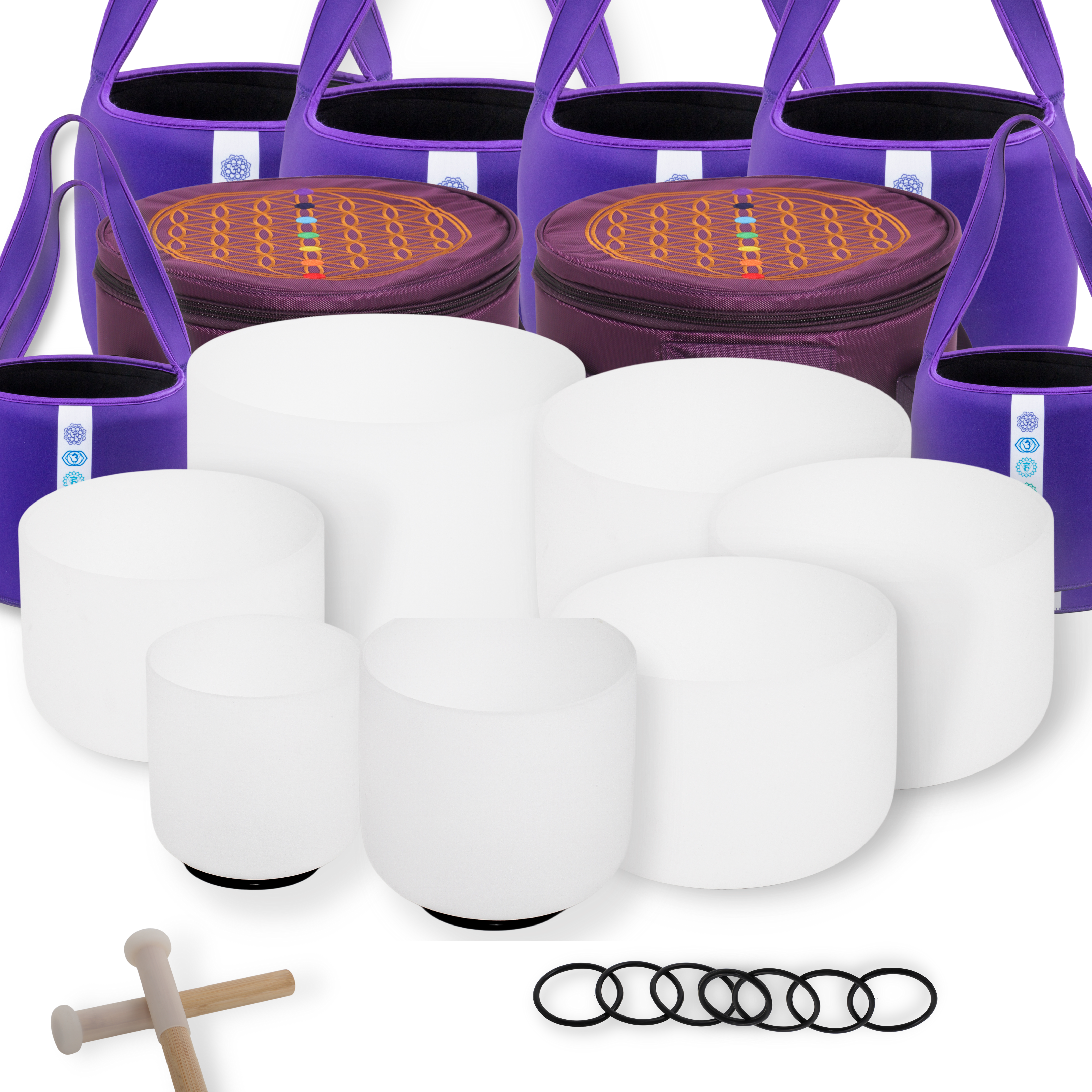 ミュージシャン Stones No Filter VIP package SET 071 7notes White Crystal Singing Bowls with Mallets and Bags Full Set