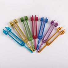 Load image into Gallery viewer, Metal Tuning Fork 7Chakra Rainbow Color with bags and mallets