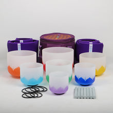 Load image into Gallery viewer, 432Hz Perfect Pitch 7notes 7colors Lotus Design 7chakra Crystal Singing Bowls with Mallets and Bags Full Set