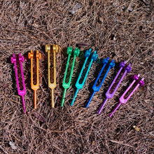 Load image into Gallery viewer, Metal Tuning Fork 7 Chakras and Soul Purpose Rainbow Color with portable case and mallet
