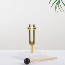 Load image into Gallery viewer, Metal Tuning Fork 432Hz and 528Hz Gold Color with bags and mallets
