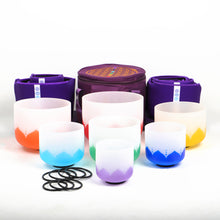 Load image into Gallery viewer, 432Hz Perfect Pitch 7notes 7colors Lotus Design 7chakra Crystal Singing Bowls with Mallets and Bags Full Set
